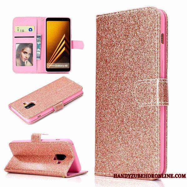 Samsung Galaxy A8 2018 Portefeuille Or Rose Coque De Téléphone Étoile Étui Incassable Ornements Suspendus