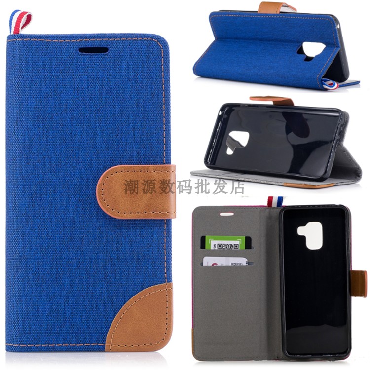 Samsung Galaxy A8 2018 Étui Denim Coque De Téléphone Incassable Carte Étui En Cuir Étoile