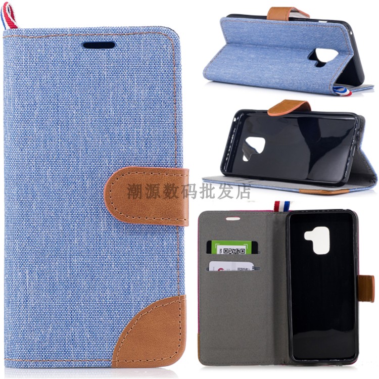 Samsung Galaxy A8 2018 Étui Denim Coque De Téléphone Incassable Carte Étui En Cuir Étoile