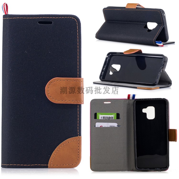 Samsung Galaxy A8 2018 Étui Denim Coque De Téléphone Incassable Carte Étui En Cuir Étoile