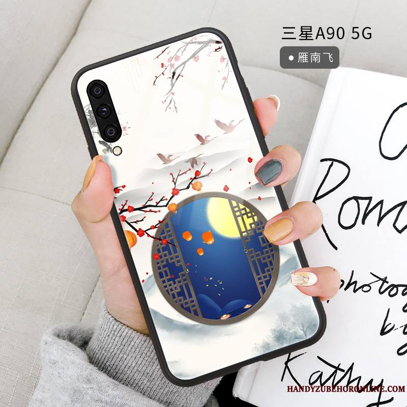 Samsung Galaxy A90 5g Coque Frais Tendance Miroir Net Rouge Étoile Verre Petit