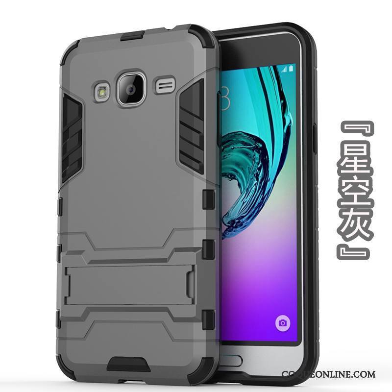 Samsung Galaxy J3 2016 Fluide Doux Coque Difficile Argent Incassable Étoile Protection