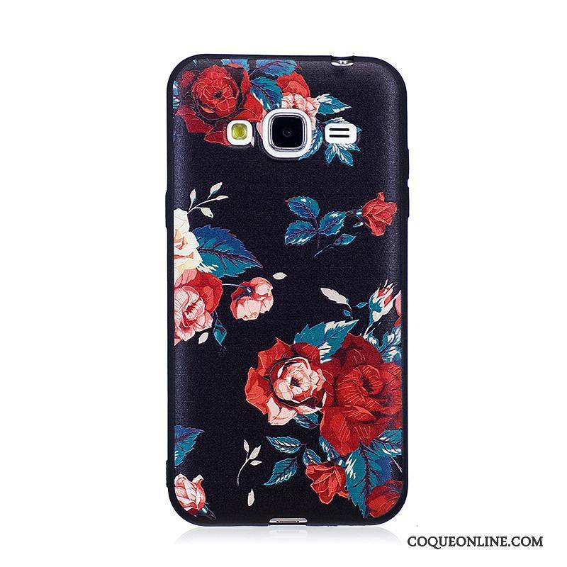 Samsung Galaxy J3 2016 Étui Noir Dessin Animé Fleurs Coque De Téléphone Gaufrage Protection