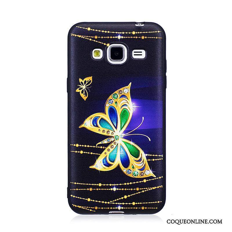 Samsung Galaxy J3 2016 Étui Noir Dessin Animé Fleurs Coque De Téléphone Gaufrage Protection