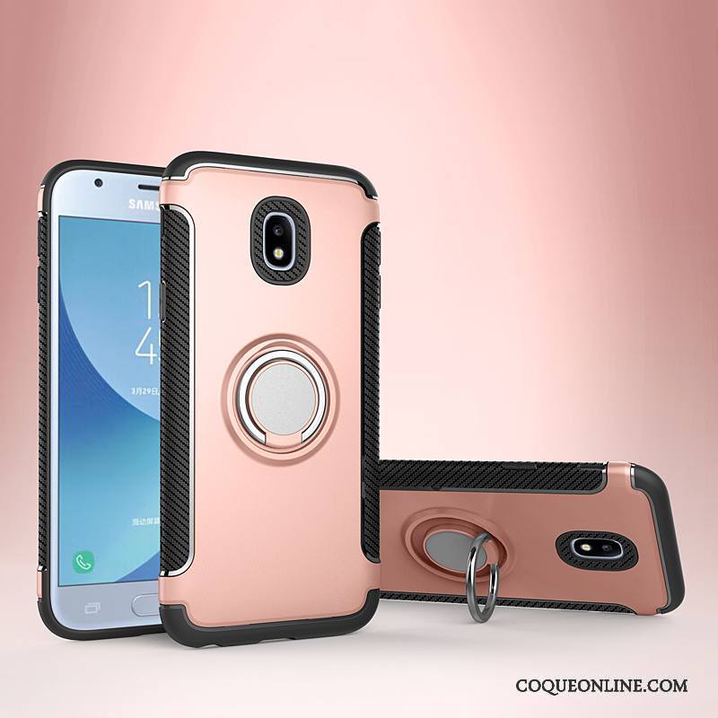 Samsung Galaxy J3 2017 Coque Magnétisme Étui Étui En Cuir Or Rose Anneau Support Incassable