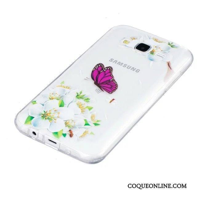 Samsung Galaxy J5 2015 Coque Protection Peinture Vert Étui Gaufrage Fleurs Fluide Doux
