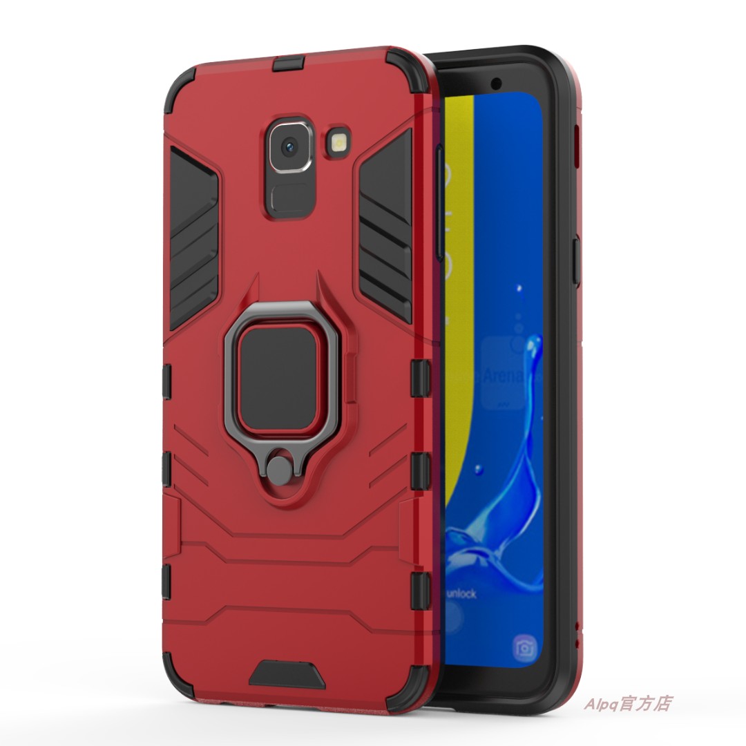 Samsung Galaxy J6 Coque De Téléphone Nouveau Net Rouge Incassable Silicone Armure Métal