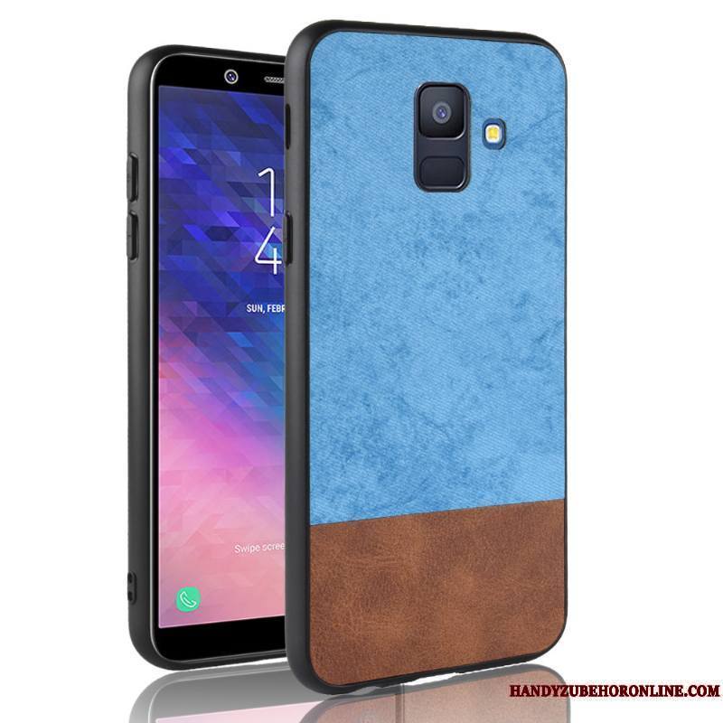 Samsung Galaxy J6 Modèle Fleurie Délavé En Daim Coque Étui De Téléphone Denim Couture Couleurs