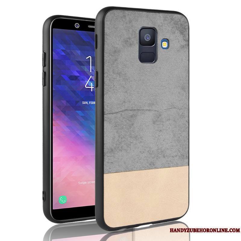 Samsung Galaxy J6 Modèle Fleurie Délavé En Daim Coque Étui De Téléphone Denim Couture Couleurs