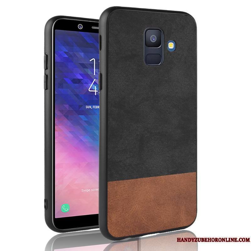 Samsung Galaxy J6 Modèle Fleurie Délavé En Daim Coque Étui De Téléphone Denim Couture Couleurs