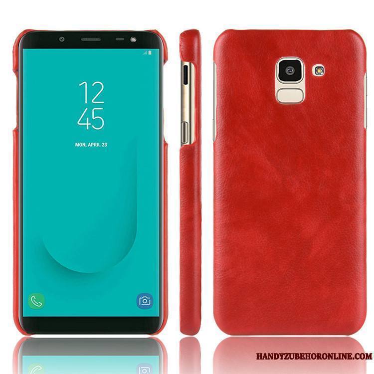 Samsung Galaxy J6 Rouge Protection Litchi Étoile Difficile Coque Étui