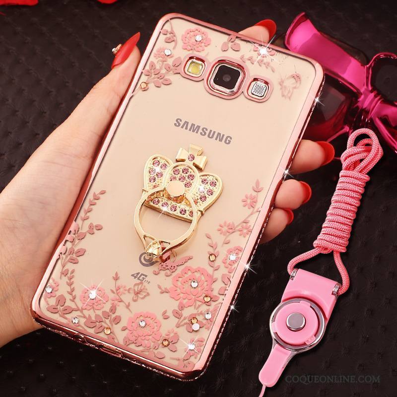 Samsung Galaxy J7 2015 Coque Anneau Or Rose Protection Incassable Strass Étui Étoile