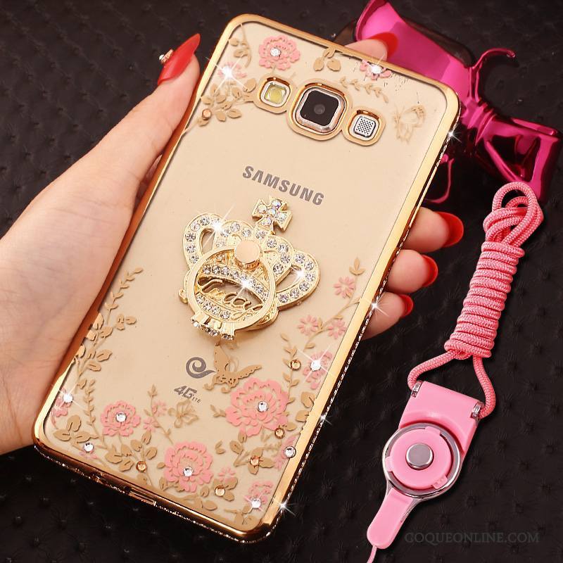 Samsung Galaxy J7 2015 Coque Anneau Or Rose Protection Incassable Strass Étui Étoile