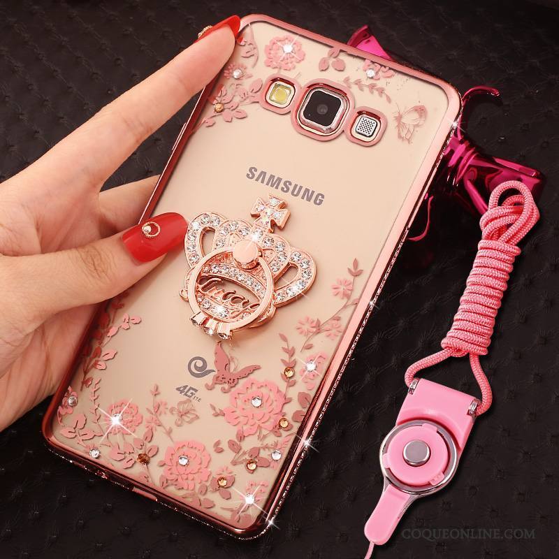 Samsung Galaxy J7 2015 Coque Anneau Or Rose Protection Incassable Strass Étui Étoile