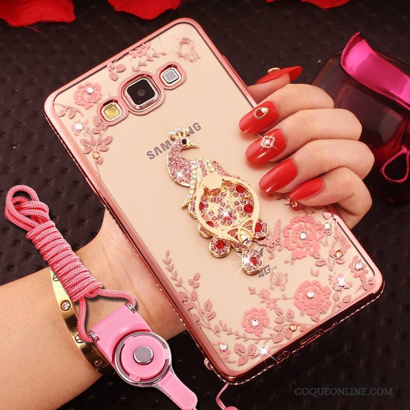 Samsung Galaxy J7 2015 Coque Anneau Or Rose Protection Incassable Strass Étui Étoile