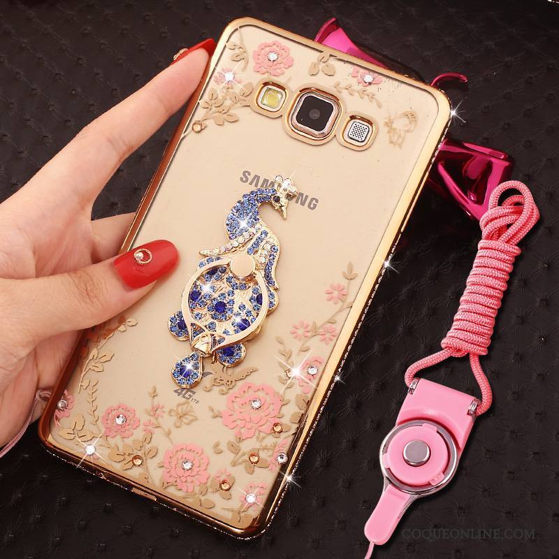 Samsung Galaxy J7 2015 Coque Anneau Or Rose Protection Incassable Strass Étui Étoile