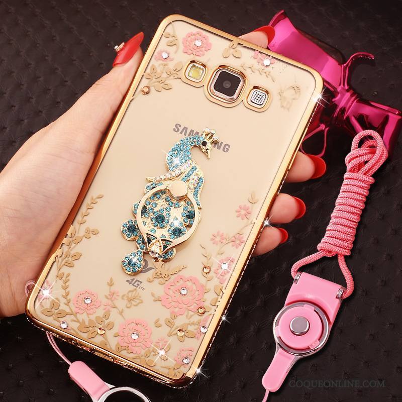 Samsung Galaxy J7 2015 Coque Anneau Or Rose Protection Incassable Strass Étui Étoile