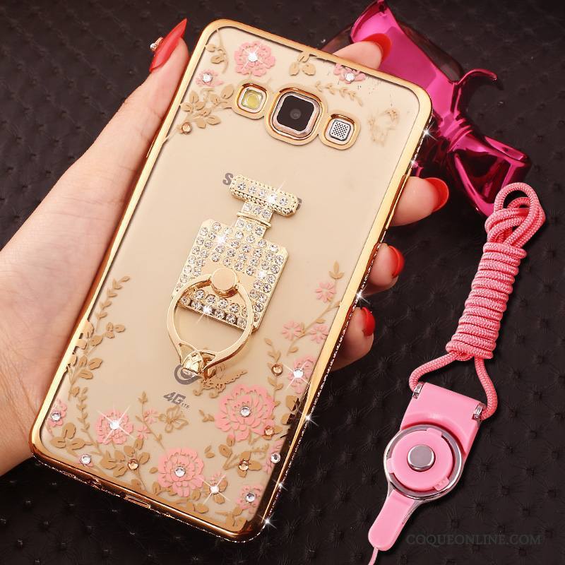 Samsung Galaxy J7 2015 Coque Anneau Or Rose Protection Incassable Strass Étui Étoile