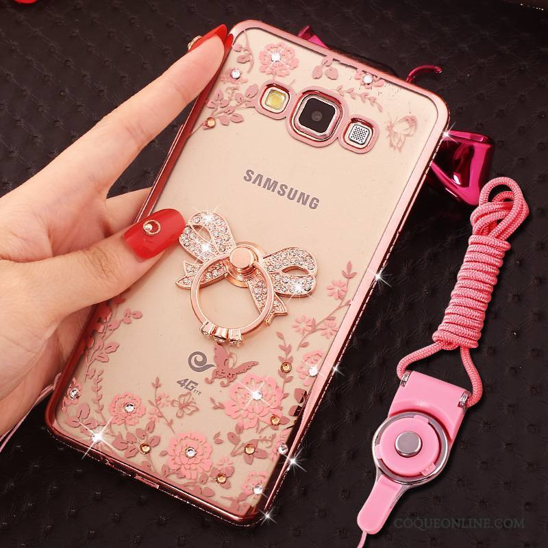 Samsung Galaxy J7 2015 Coque Anneau Or Rose Protection Incassable Strass Étui Étoile