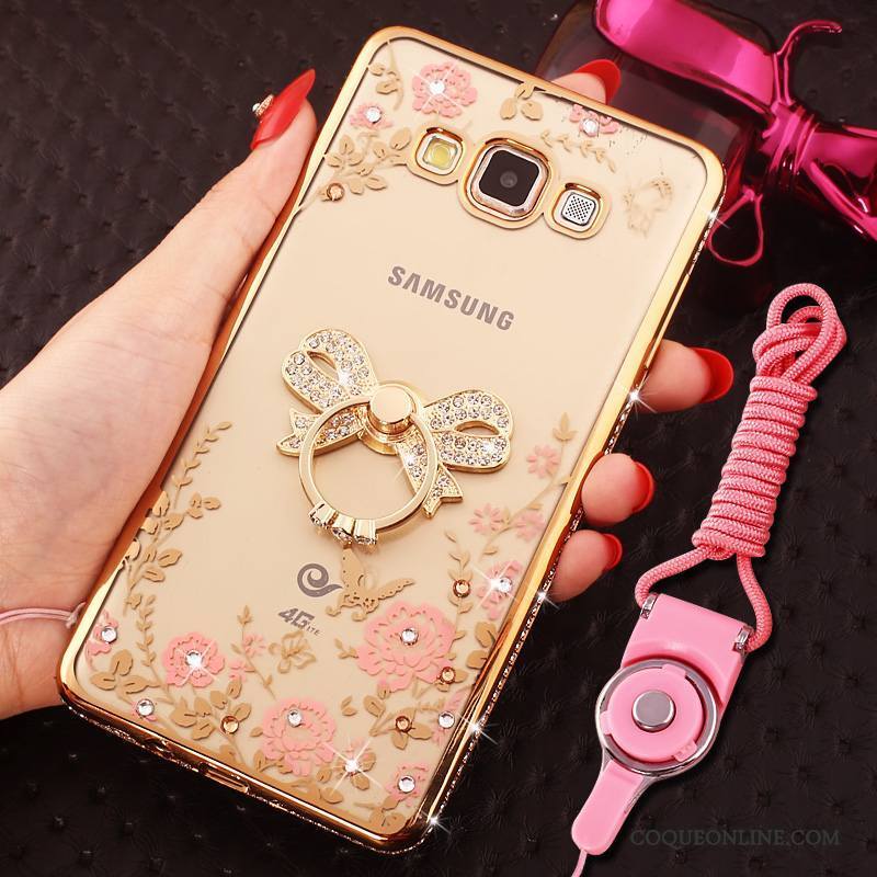 Samsung Galaxy J7 2015 Coque Anneau Or Rose Protection Incassable Strass Étui Étoile