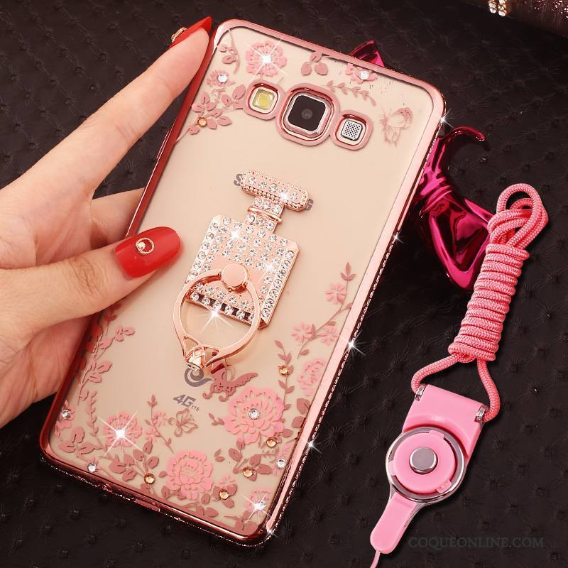 Samsung Galaxy J7 2015 Coque Anneau Or Rose Protection Incassable Strass Étui Étoile