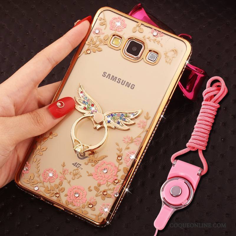 Samsung Galaxy J7 2015 Coque Anneau Or Rose Protection Incassable Strass Étui Étoile