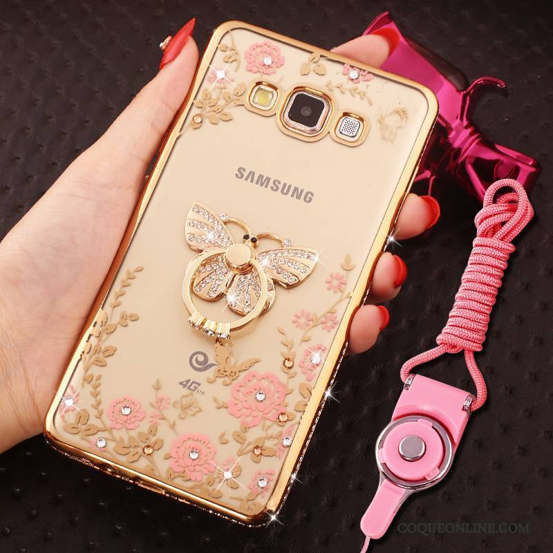 Samsung Galaxy J7 2015 Coque Anneau Or Rose Protection Incassable Strass Étui Étoile