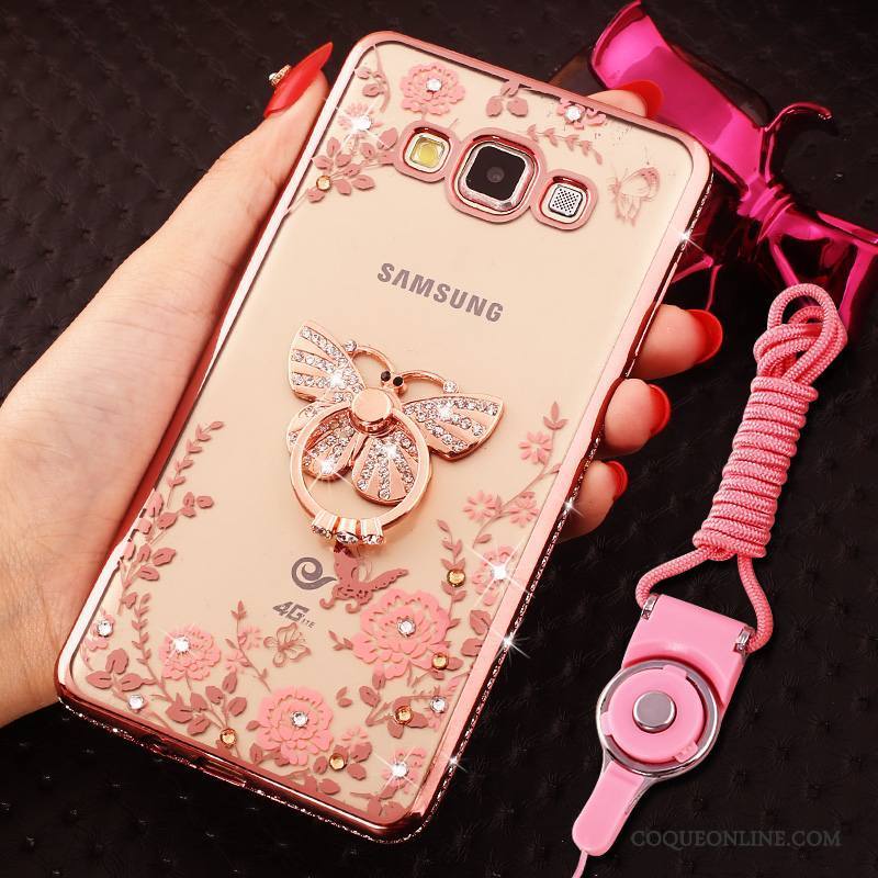 Samsung Galaxy J7 2015 Coque Anneau Or Rose Protection Incassable Strass Étui Étoile