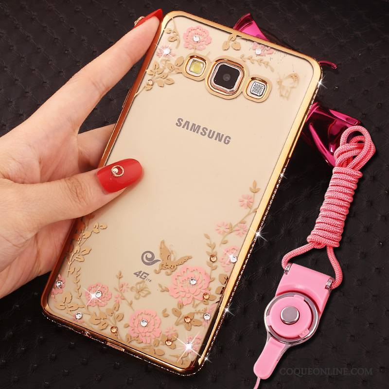 Samsung Galaxy J7 2015 Coque Anneau Or Rose Protection Incassable Strass Étui Étoile