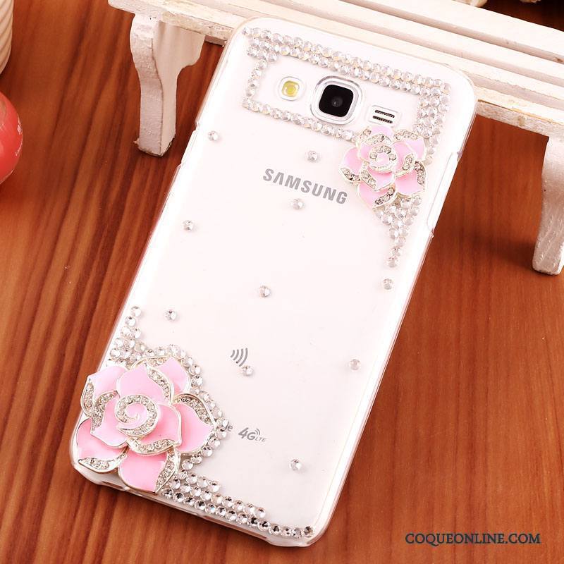 Samsung Galaxy J7 2015 Transparent Difficile Coque De Téléphone Rouge Strass Étoile Étui