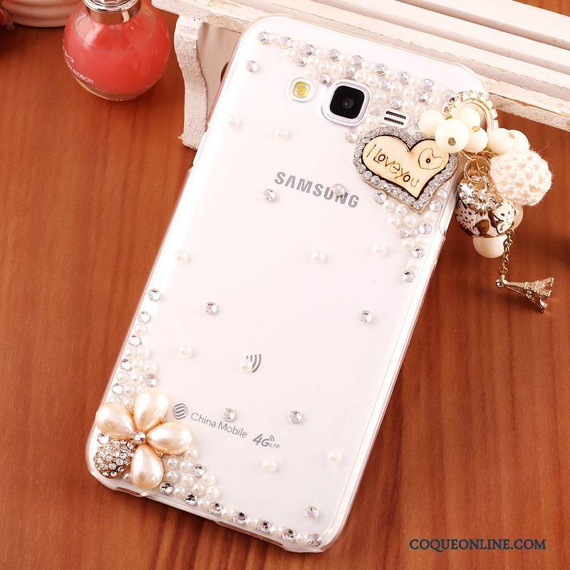 Samsung Galaxy J7 2015 Transparent Difficile Coque De Téléphone Rouge Strass Étoile Étui