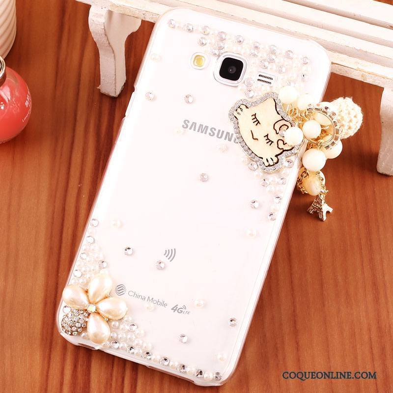 Samsung Galaxy J7 2015 Transparent Difficile Coque De Téléphone Rouge Strass Étoile Étui