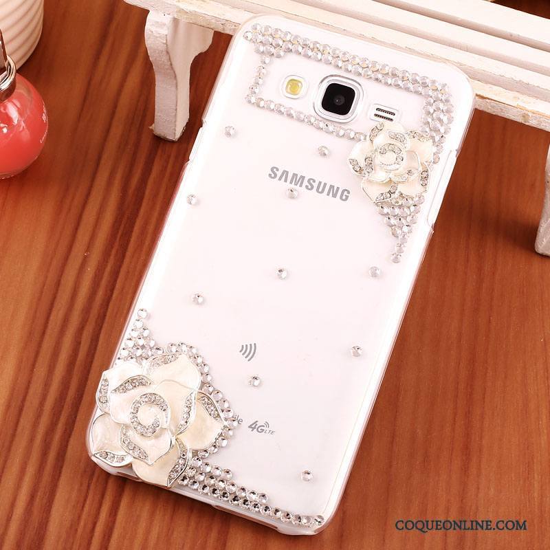 Samsung Galaxy J7 2015 Transparent Difficile Coque De Téléphone Rouge Strass Étoile Étui