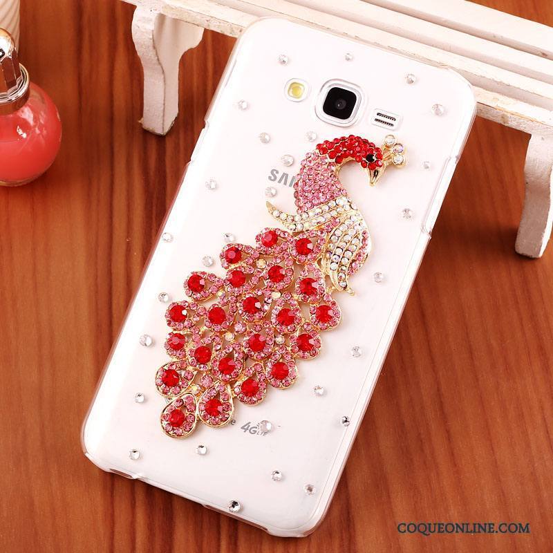 Samsung Galaxy J7 2015 Transparent Difficile Coque De Téléphone Rouge Strass Étoile Étui