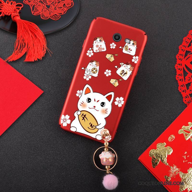 Samsung Galaxy J7 2017 Coque Incassable Étoile Difficile Délavé En Daim Rouge Richesse Chat