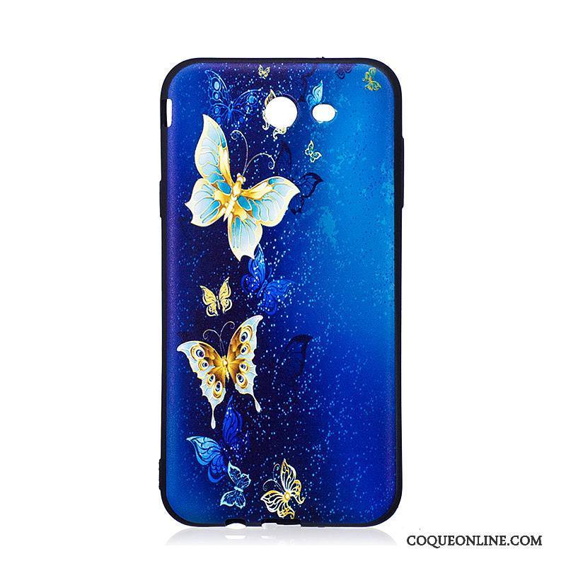 Samsung Galaxy J7 2017 Fleurs Noir Coque De Téléphone Fluide Doux Étui Peinture Gaufrage