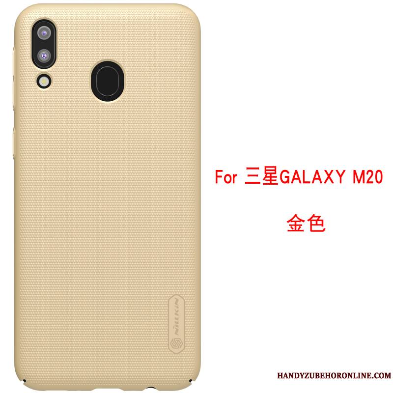 Samsung Galaxy M20 Délavé En Daim Étui Protection Coque De Téléphone Tout Compris Or Incassable