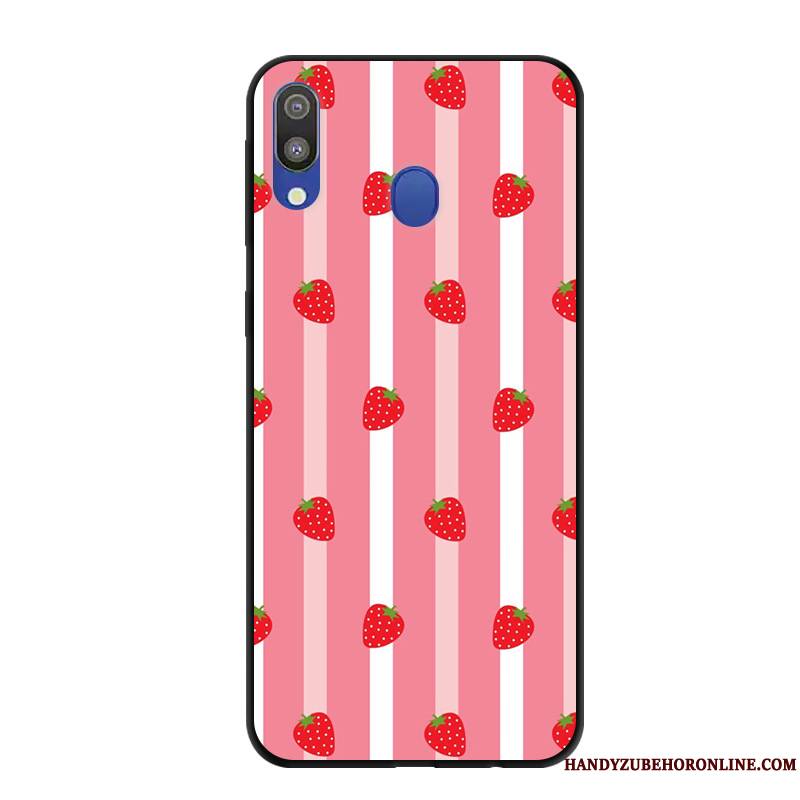 Samsung Galaxy M20 Étoile Délavé En Daim Étui Coque De Téléphone Protection Rose Incassable