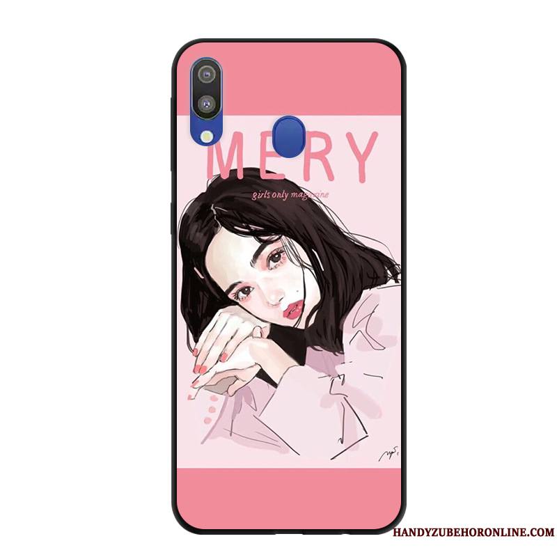 Samsung Galaxy M20 Étoile Délavé En Daim Étui Coque De Téléphone Protection Rose Incassable