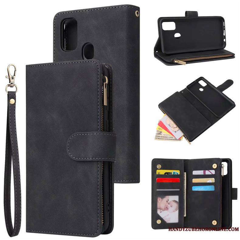 Samsung Galaxy M30s Carte Portefeuille Téléphone Portable Étoile Coque De Téléphone Vin Rouge Étui En Cuir