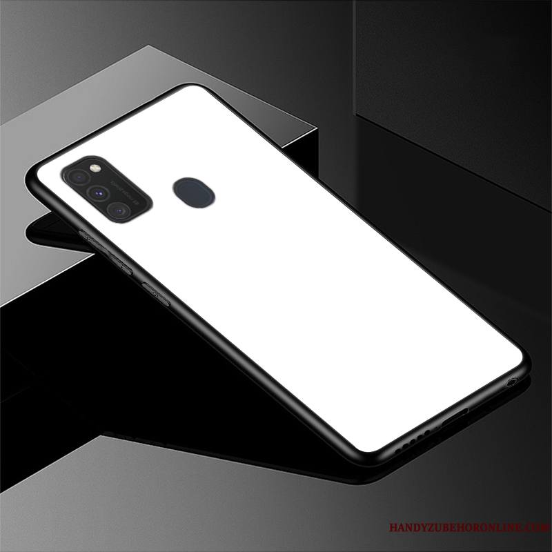 Samsung Galaxy M30s Coque Blanc Étui Mode Étoile Délavé En Daim Business Couleur Unie