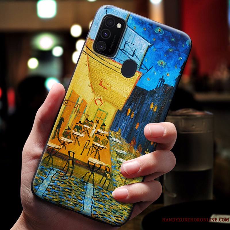 Samsung Galaxy M30s Coque Gaufrage Protection Bleu Silicone Étoile Fluide Doux Incassable