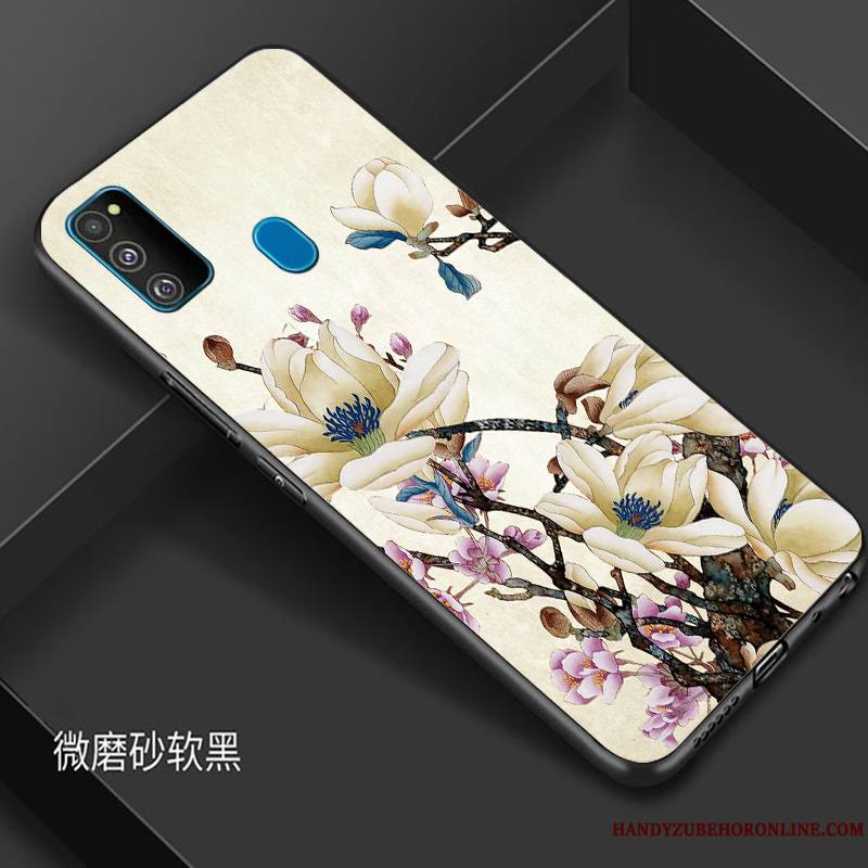 Samsung Galaxy M30s Coque Tout Compris Incassable Style Chinois Bleu Silicone Simple Étui