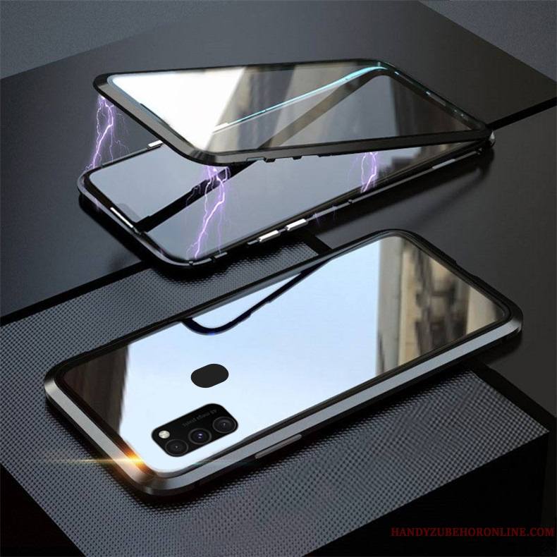 Samsung Galaxy M30s Coque Étui Incassable Transparent Rouge Magnétisme Verre