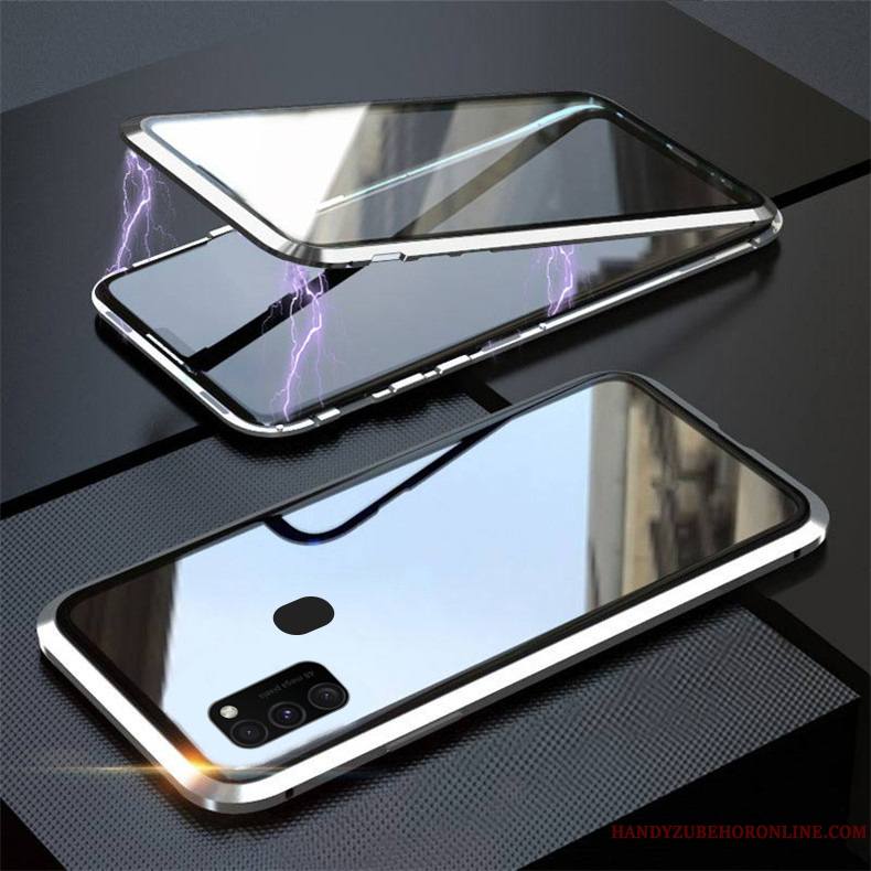 Samsung Galaxy M30s Coque Étui Incassable Transparent Rouge Magnétisme Verre