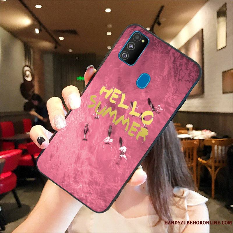 Samsung Galaxy M30s Délavé En Daim Incassable Amoureux Dessin Animé Coque De Téléphone Vert Tout Compris