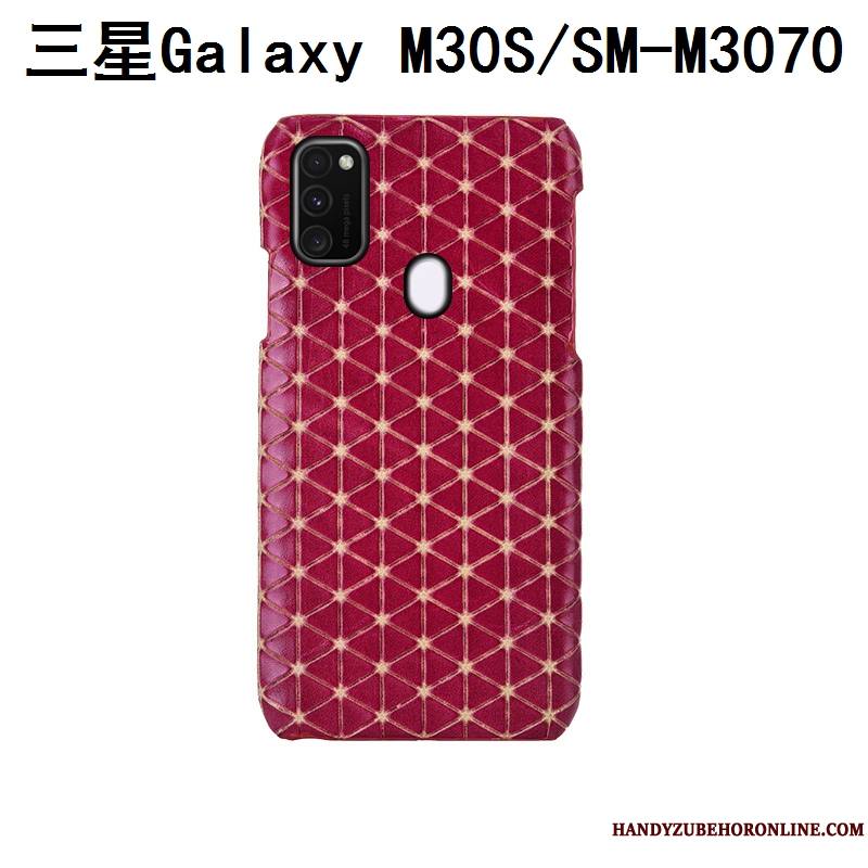 Samsung Galaxy M30s Luxe Cuir Véritable Bleu Couvercle Arrière Téléphone Portable Plaid Coque De Téléphone