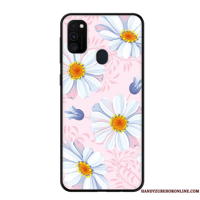 Samsung Galaxy M30s Rose Étoile Délavé En Daim Étui Fluide Doux Protection Coque