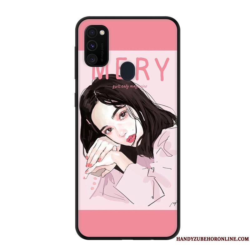 Samsung Galaxy M30s Rose Étoile Délavé En Daim Étui Fluide Doux Protection Coque