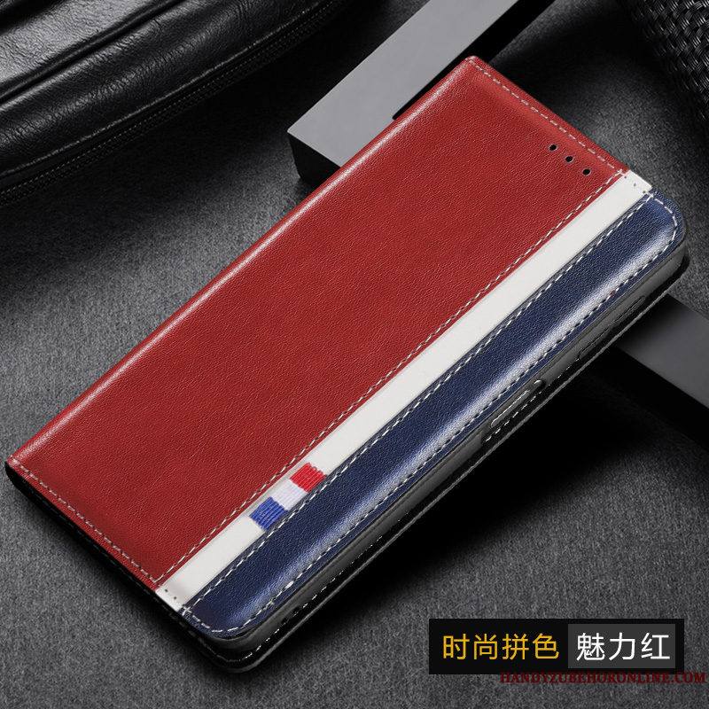 Samsung Galaxy M30s Étoile Plier Housse Cuir Véritable Étui En Cuir Coque De Téléphone Rouge